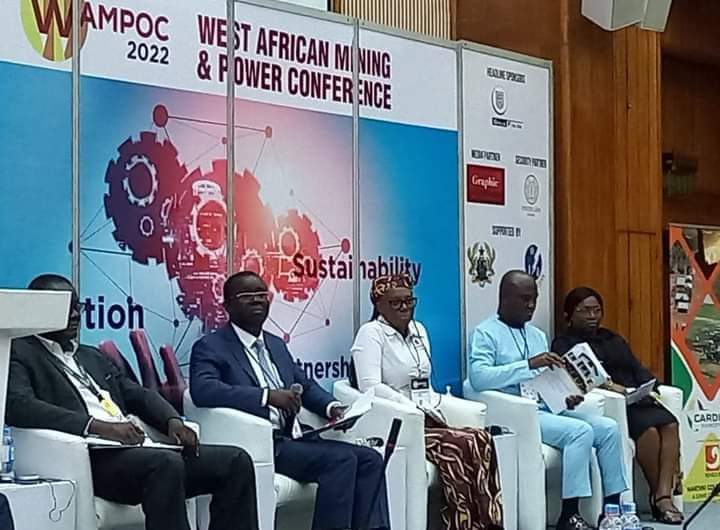 AccraMiningNet's tweet image. Human Capital Development in the mining subsector fervently discussed at the 2022 WAMPEX/WAMPOC event by reps from Newmont, AGI, WIM Ghana, MinCom, UMaT and AMN Co-founder Georgette @Baawa, 
@WAMPEXGhana