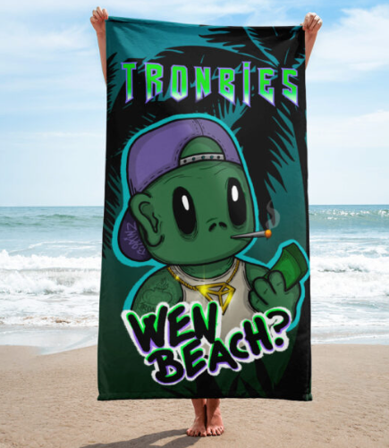DegenmerchStore's tweet photo. Summer is almost here.

Select our beach towel selection, like this one from the new project on our #Tronnetworkstore, @tronbies 

You can find it here:https://t.co/xXcuonMi9k

$TRX, #TRON, @trondao #FlyWithTuru https://t.co/Ab7ZLJkDaQ