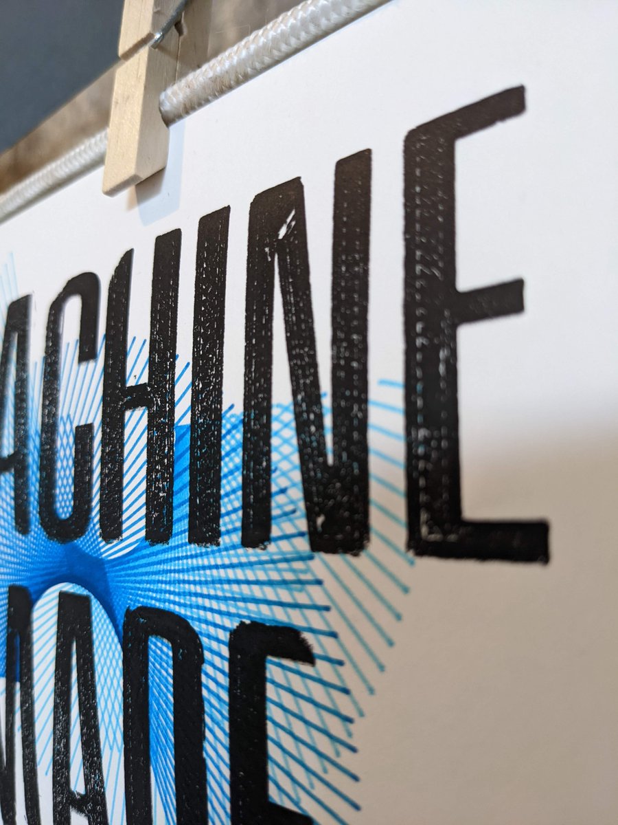 HolmesyLogic's tweet photo. Machine-Made - a generative image, plotted by a robot, with letterpress from 3D printed type, and printed using 3D printed tools.

Yet with all that tech, the print still isn't "perfect" - there are still variables that make each unique, even in an age of mechanical reproduction. https://t.co/rOiQ0EXJHO