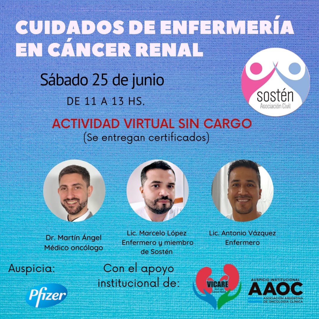 Somos ALAPA (@alapaargentina) on Twitter photo CUIDADOS DE ENFERMERÍA EN CÁNCER RENAL
👉 <a href="/AsocSOSTEN/">SOSTÉN Asociación Civil</a> invita a la charla virtual "Capacitación para enfermería en Cáncer Renal".
📅 Sábado 25 de Junio - 11 hs
📝 Inscripción en el formulario: forms.gle/gRpJB6n2hwte1v… CUIDADOS DE ENFERMERÍA EN CÁNCER RENAL
👉 <a href="/AsocSOSTEN/">SOSTÉN Asociación Civil</a> invita a la charla virtual "Capacitación para enfermería en Cáncer Renal".
📅 Sábado 25 de Junio - 11 hs
📝 Inscripción en el formulario: forms.gle/gRpJB6n2hwte1v…