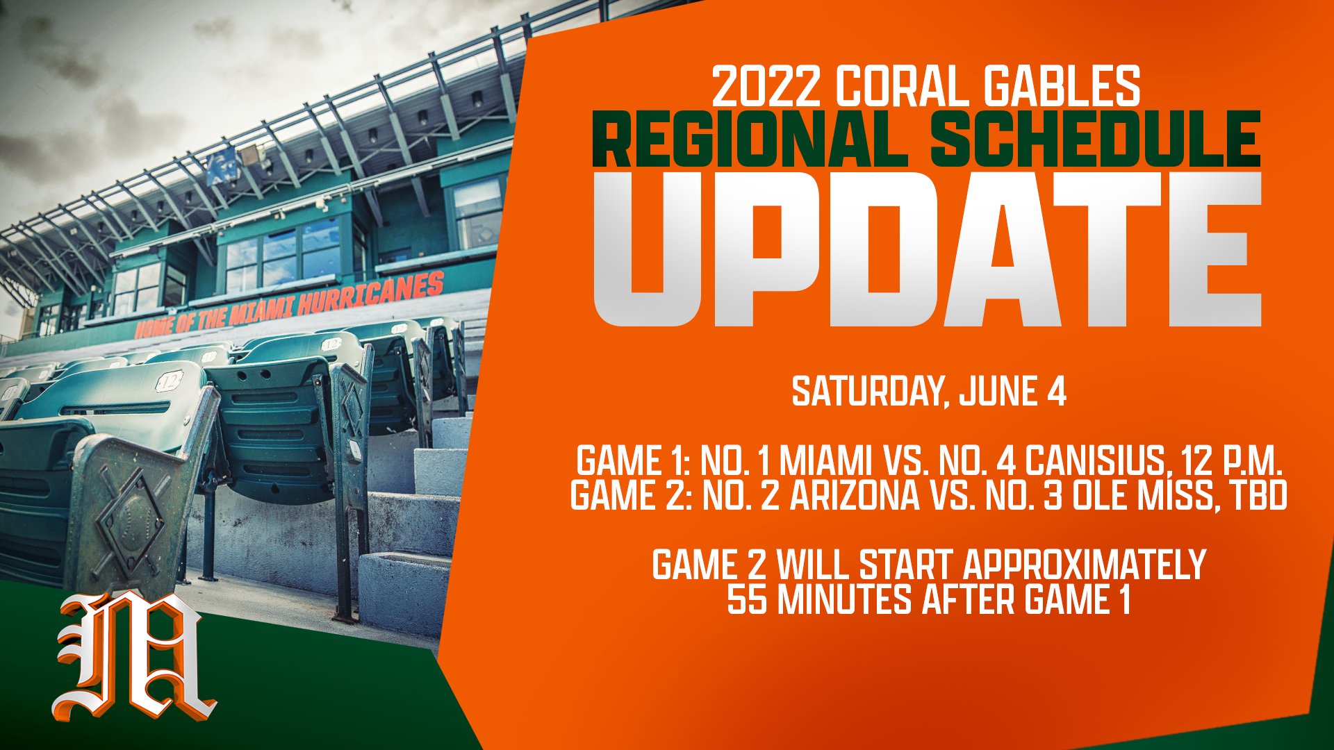 Canes Baseball on Twitter "🚨 CORAL GABLES REGIONAL SCHEDULE UPDATE 🚨