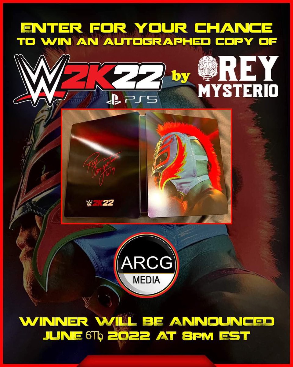 ARCGMedia's tweet photo. This weekend is @wwe #HIAC, & to celebrate the new @WWEgames, our #freegiveway is a signed version by @reymysterio for @PlayStation 5.
RULES:
•RT this tweet
•Follow @RobAurelius & @twcworldwide,
•Tag 3 friends
Winner announced: 6/6 @ 8 pm ET #WWE2K22 #ARCGGiveAway https://t.co/3TyyhZXwC9