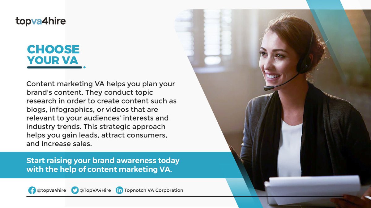 #ChooseYourVA: Boost your brand awareness with the help of content marketing VAs. Let these experts help you gain leads by producing quality contents for your audience. Start hiring one now and ease the burden of creating marketing plans!
