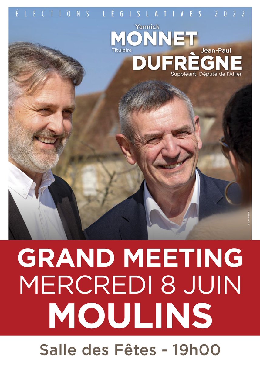 monnet_dufregne's tweet photo. Nous avons le plaisir de vous inviter à notre meeting de fin de campagne. Faites circuler l’information et venez avec des amis 😉 @YannickMonnet3 @JP_Dufregne #legislatives2022 #nupes #circo0301 https://t.co/UwUNoEROGD