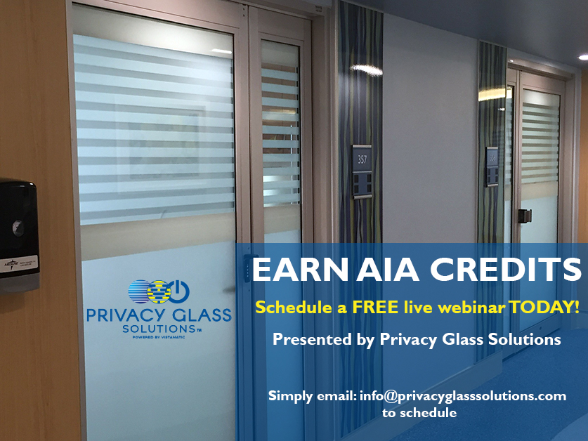 Earn your CE Hours with us! It's FREE and it's easy. Don't delay - email us today to schedule your FREE live webinar.
#livewebinar #ceus #lunchandlearn #privacyglass #commercialdesign #architecture  #architects #PrivacyGlassSolutions