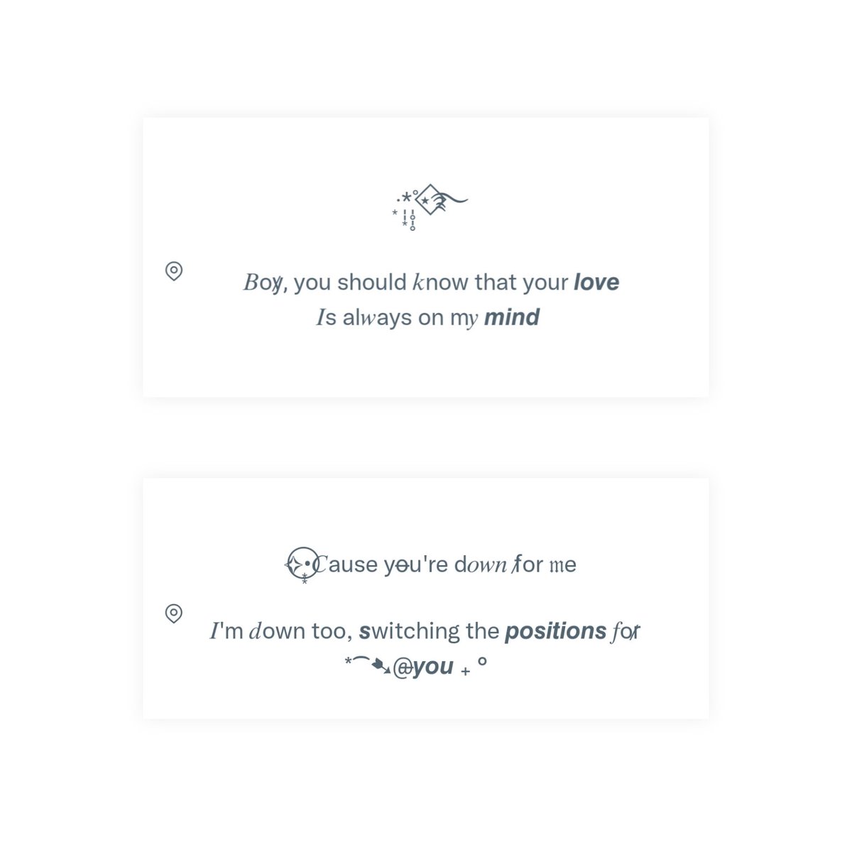 ⠀⠀⠀⠀⠀⠀❥⃝𝖑𝖊𝖕𝖟 𝖑ocation
 
⠀⠀⠀❦·˚˖ 𝖋𝔯𝔢𝔢 just  rt &amp; followe 
⠀⠀⠀❦·˚˖ mention anything for all 
⠀⠀⠀❦·˚˖ can 𝖊dit @̶you
⠀⠀⠀❦·˚˖ 𝖒𝖙 until close