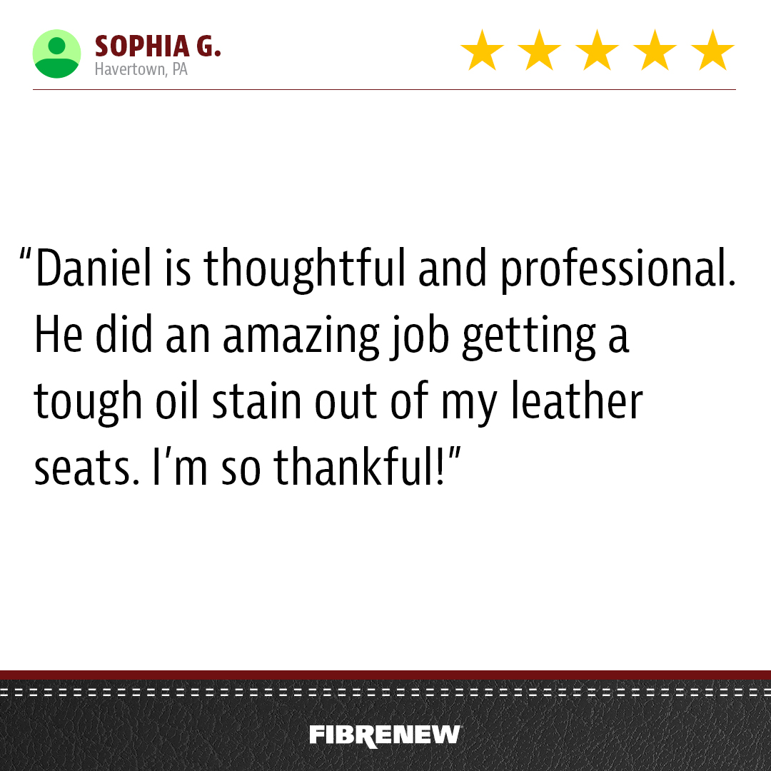 Fibrenew_Intl's tweet photo. "Thoughtful and professional"...Sophia is satisfied after Daniel from Fibrenew Main Line NW Philadelphia removed the ink stains from her leather car seat!

==> https://t.co/QaZSVipeaI https://t.co/udSHNhD4wv