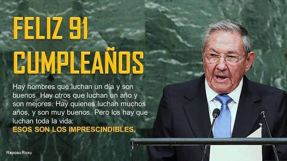"Los hombres que hacen la Historia cumplen años cada amanecer" Feliz cumpleaños y mucha salud. #RaúlesRaúl #dpeStgo #CubaMined <a href="/PartidoPCC/">Partido Comunista de Cuba</a> <a href="/UJCdeCuba/">UJC de Cuba</a> @Gob_SantiagodeCuba <a href="/DiazCanelB/">Miguel Díaz-Canel Bermúdez</a> <a href="/FundichelyRosa/">Rosa Álvarez Fundichely</a> <a href="/ena_elsa/">Ena Elsa Bergmann</a> @<a href="/Marlen31443761/">Marlen Triana Mederos 🌷</a> <a href="/BeatrizRoqueMo1/">Beatriz Roque Morales</a>