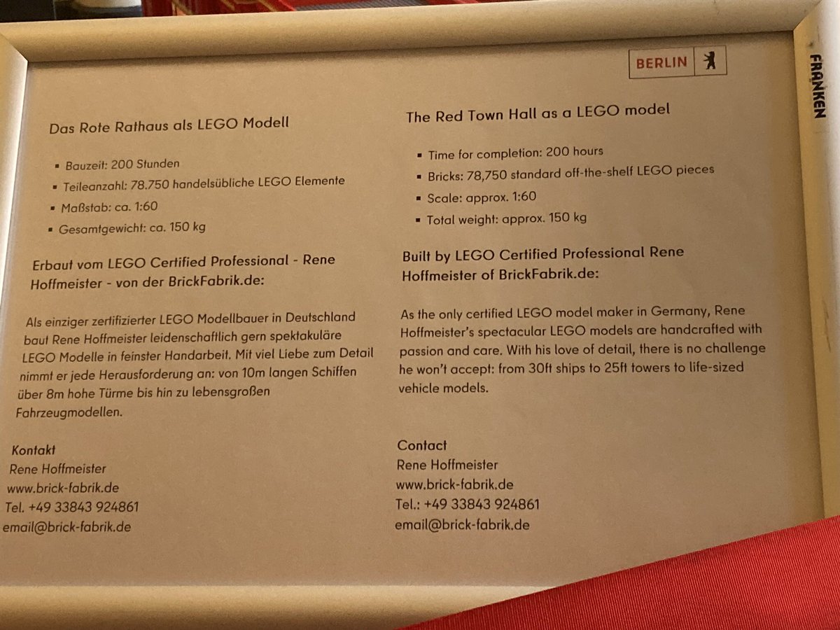 #RedTownHall #Berlin When dreams come true female mayor #Giffey @FranziskaGiffey @RaedSalehBerlin @spdberlin #Lego #LEGOModel built by Rene #Hoffmeister @brickfabrik #brickfabrik