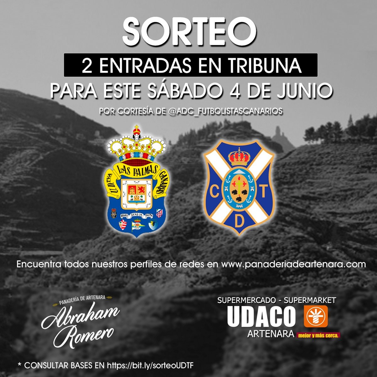 pandeartenara's tweet photo. ¡𝙎𝙊𝙍𝙏𝙀𝙊! Gana 2 entradas para el partido Unión Deportiva Las Palmas - Club Deportivo Tenerife del sábado 4 de junio 💛💙
Para participar tienes que: 
1️⃣ Dale retweet o me gusta a esta publicación.
2️⃣ Dale seguir a este perfil.
➡️ Bases legales: https://t.co/BVGWqkvK7Q https://t.co/YzWY1tfLsy