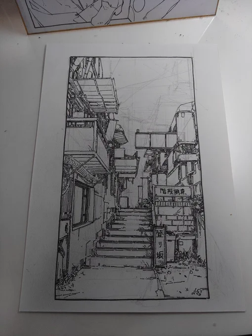 待ち合い室の絵はここまで。キャラがいないので時間がかかる。
#線画 #風景画 #出先絵 