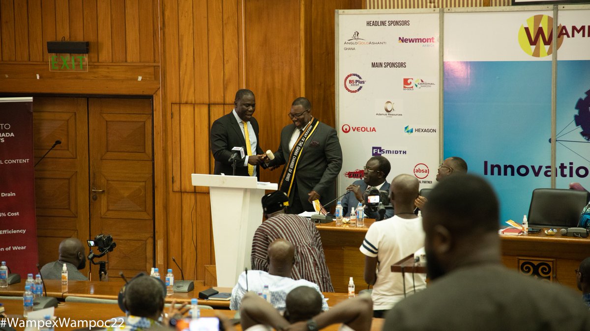 Wampoc22's tweet photo. The Ghana Chamber of Mines gets a new President, Mr. Joshua Mortoti, Executive Vice President and Head of West Africa, Gold Fields.
#WampocWampex22 #WAMPOC #WAMPEX https://t.co/WFEd1LrNHN