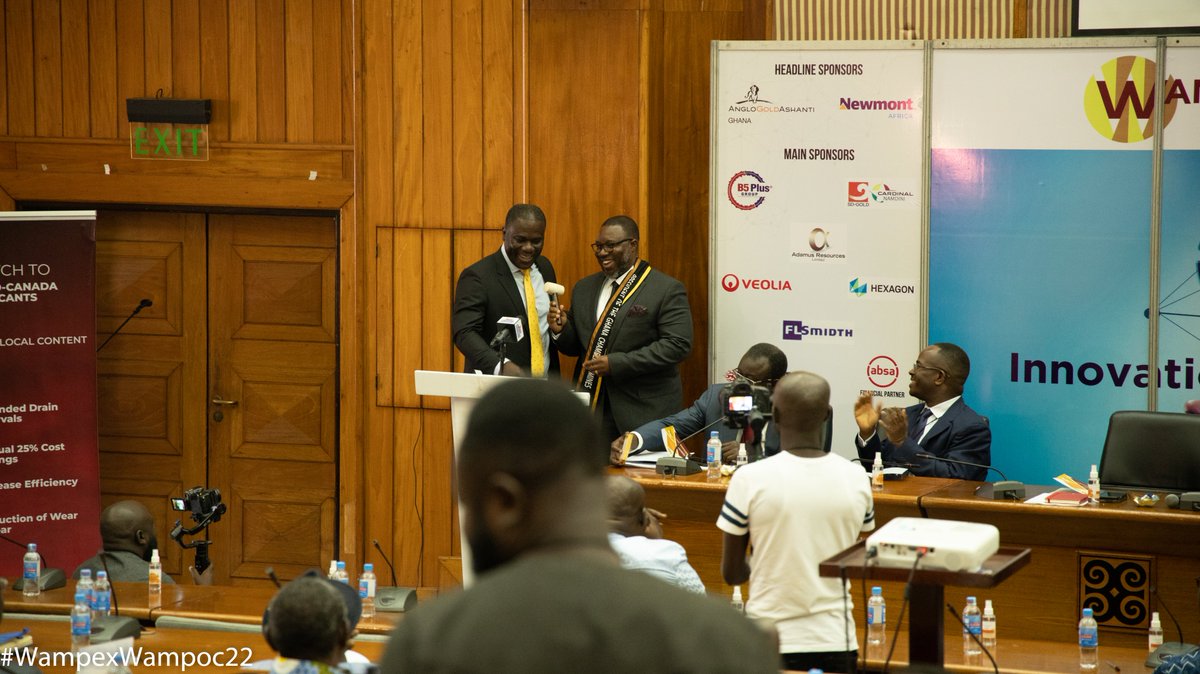 Wampoc22's tweet photo. The Ghana Chamber of Mines gets a new President, Mr. Joshua Mortoti, Executive Vice President and Head of West Africa, Gold Fields.
#WampocWampex22 #WAMPOC #WAMPEX https://t.co/WFEd1LrNHN