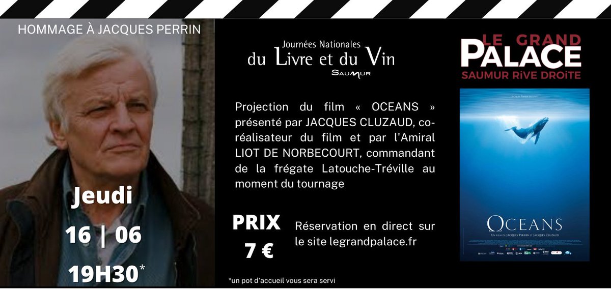 Soirée hommage à Jacques Perrin, le 16 juin, au cinéma le Grand Palace à Saumur !

#saumur #jacquesperrin #oceans