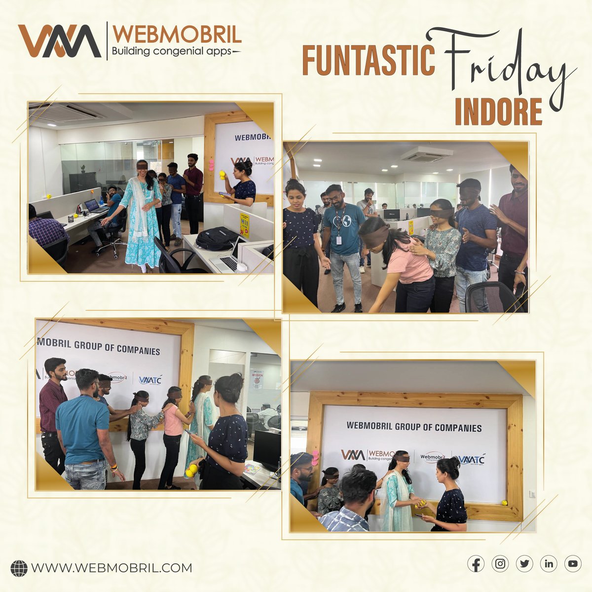 At WebMobril, we believe in ending our week on a happy note and here's a glimpse of our 'FunTastic Friday'!
#BalloonPyramid #funfriday #blindfolded #damsharas #FunTasticActivities #funloaded #challenge #motivation #fun #enjoy #gametime #funfriday #weekendvibes #weekendmood
