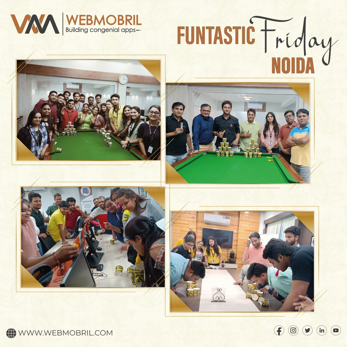 webmobrilinc's tweet photo. At WebMobril, we believe in ending our week on a happy note and here's a glimpse of our 'FunTastic Friday'!
#BalloonPyramid #funfriday #blindfolded #damsharas #FunTasticActivities #funloaded #challenge #motivation #fun #enjoy #gametime #funfriday #weekendvibes #weekendmood https://t.co/G7X8g9gdzH