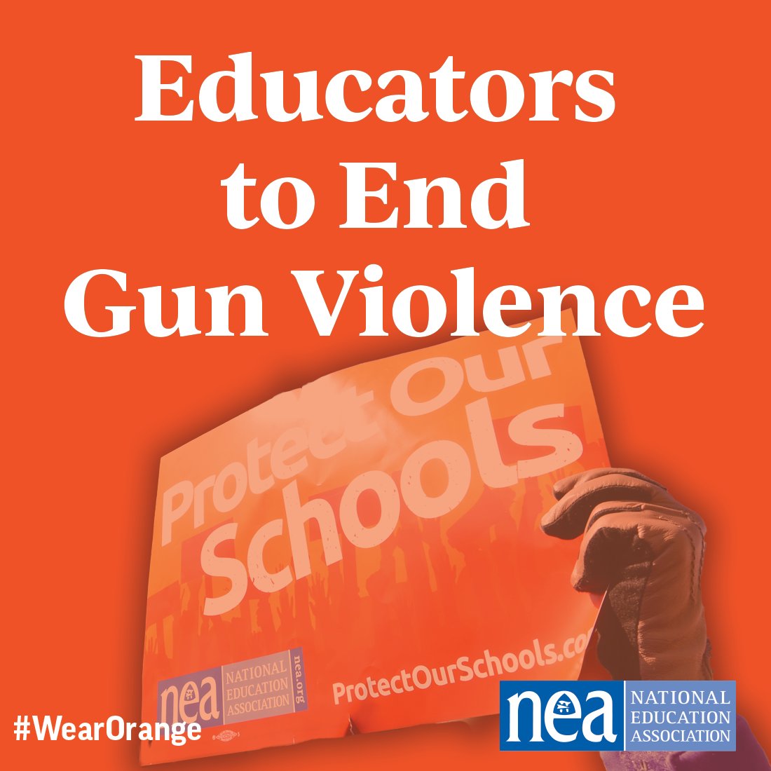 NEAToday's tweet photo. Today is National #GunViolence Awareness Day. We #WearOrange to call attention to the gun violence crisis and call for action. 

Post a picture wearing orange to show your support. Be sure to tag @NEAToday and #WearOrange. 🧡 https://t.co/J7STPql9Lj