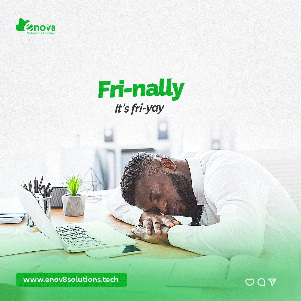 Enov8Solutions's tweet photo. Fri-nally, the weekend is here!

Ensure you have a restful one because you deserve it.😍

#tgif #ｔｇｉｆ #happyfriyay #havearestfulweekend #friyayfaves #Enov8solutions #seamlessfuture #techsolutions  #techcompaniesinlagos #weekendiscoming https://t.co/gUx8ullqeq