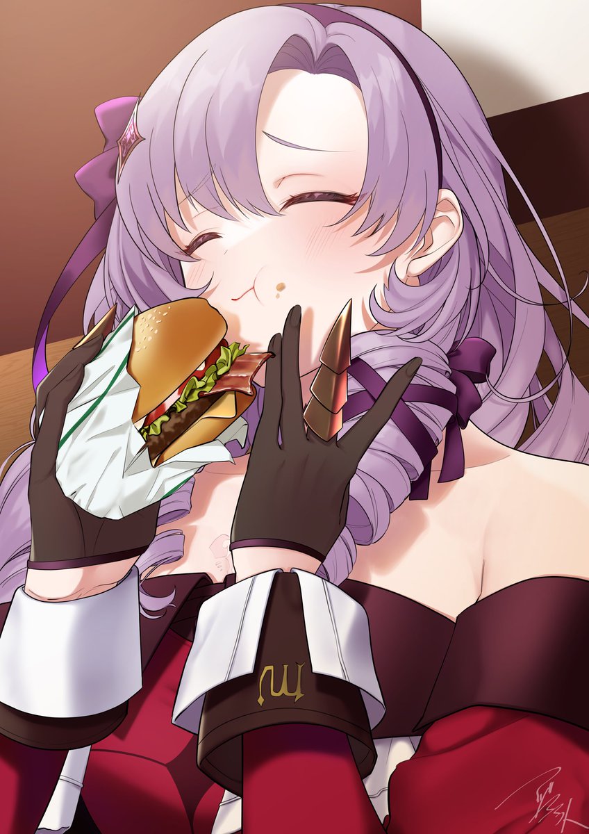 hyakumantenbara salome 1girl gloves food solo eating closed eyes claw ring  illustration images