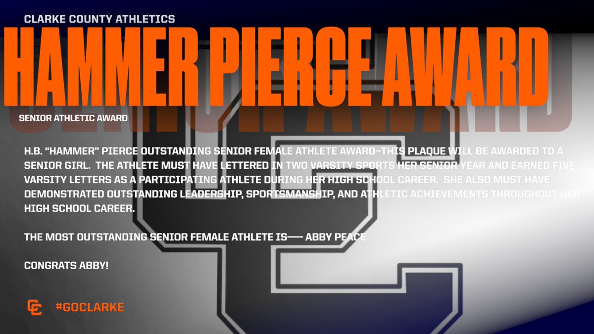 AthleticsCCHS's tweet photo. CONGRATS TO ABBY PEACE FOR BEING NAMED THE HB.HAMMER PIERCE OUTSTANDING SENIOR FEMALE ATHLETE! https://t.co/xOZmwwxavY