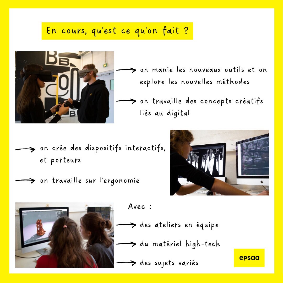 EcoleEPSAA's tweet photo. 🖥 Vous avez jusqu’au 14 juin pour envoyer votre candidature et avoir la chance d’intégrer l’année de spécialisation en Digital Lab.
Ce cursus #epsaa est piloté par @dmoulon, il vous permettra de maîtriser tous les outils de l’#art #digital.
#SemaineduPostDiplomeDigitalMedia https://t.co/KDUxwWPvVd