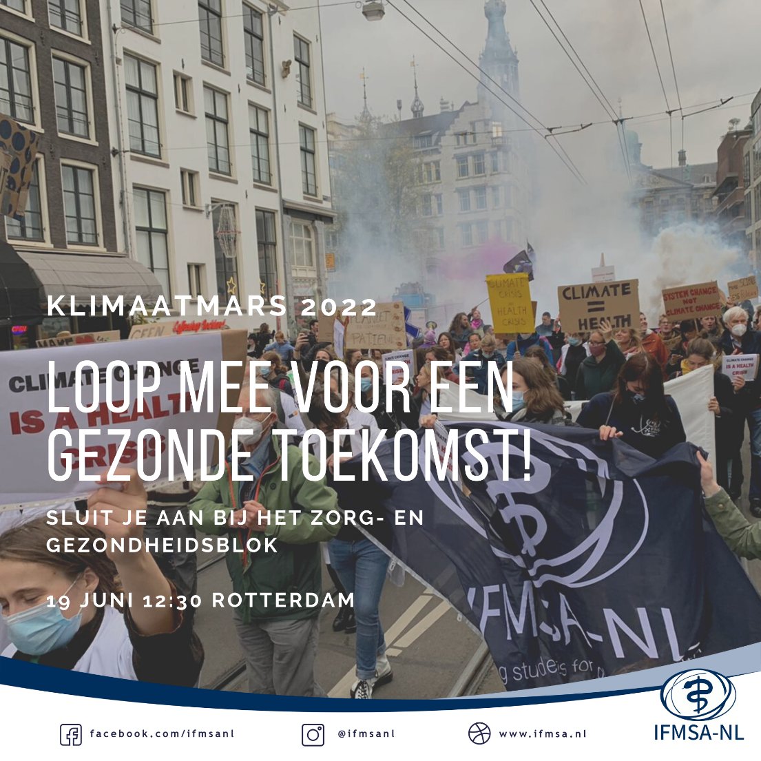 De klimaatcrisis is een gezondheidscrisis. Zondag 19 juni bundelen (toekomstige) gezondheidsprofessionals daarom hun krachten in het gezondheid- &amp; zorgblok tijdens de klimaatmars in Rotterdam!
