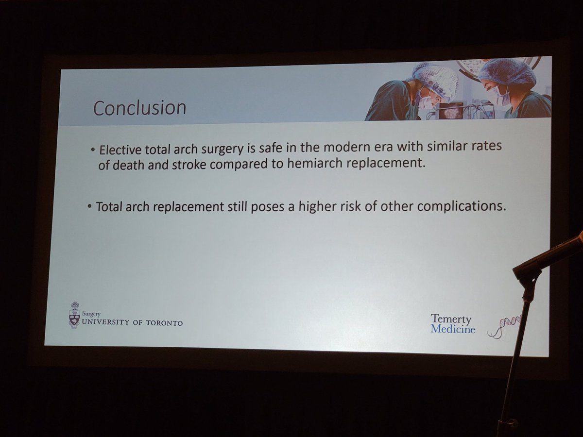 Dominique Vervoort (@dvervoort94) on Twitter photo Dr. <a href="/juliachenmd/">Julia Fayanne Chen</a> <a href="/UofTVascular/">UofT Vascular Surgery</a> <a href="/UofTCVsurgery/">University of Toronto Cardiac Surgery</a> discusses scheduled hemiarch vs. total arch repair for aortic arch disease:
⬆️ Prolonged ventilation, delirium, ICU and hospital LOS
✅️ Comparable early mortality & stroke
🔎 Longer-term data needed
#CSCS2022 <a href="/CtacSurg/">Canadian Thoracic Aortic Collaborative</a> Dr. <a href="/juliachenmd/">Julia Fayanne Chen</a> <a href="/UofTVascular/">UofT Vascular Surgery</a> <a href="/UofTCVsurgery/">University of Toronto Cardiac Surgery</a> discusses scheduled hemiarch vs. total arch repair for aortic arch disease:
⬆️ Prolonged ventilation, delirium, ICU and hospital LOS
✅️ Comparable early mortality & stroke
🔎 Longer-term data needed
#CSCS2022 <a href="/CtacSurg/">Canadian Thoracic Aortic Collaborative</a>