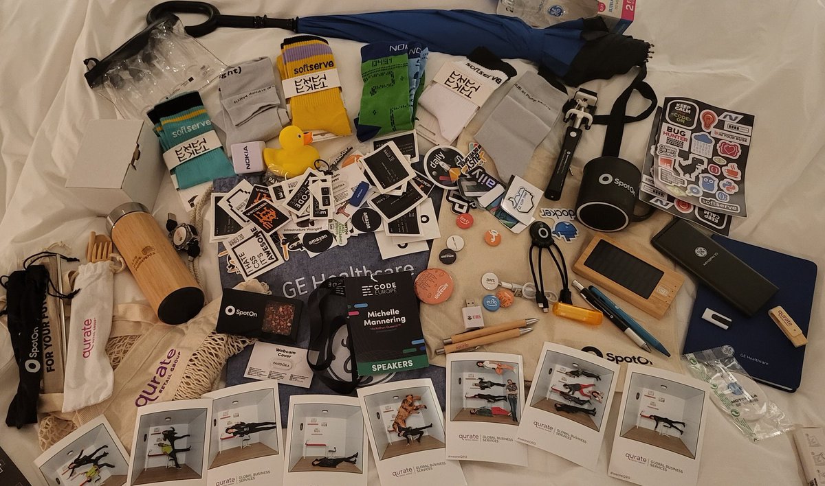MishManners's tweet photo. Three days of #CodeEurope22 SWAG + @js13kGames merch from @end3r ๐ฅฐ
Sorry @FrancescoCiull4, but I win the SWAG game ๐คฃ AND I managed to fit ALL of it in my luggage! https://t.co/OLbwqMxAZh