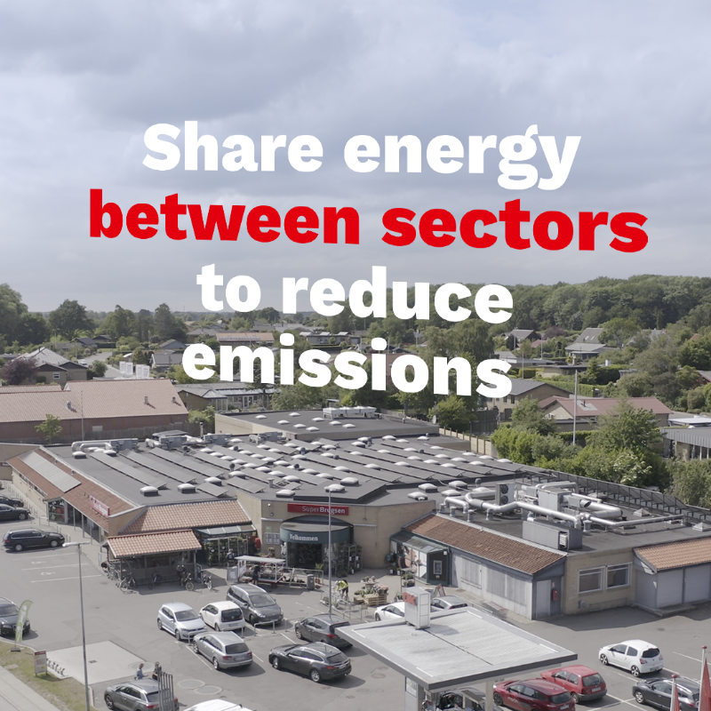 Danfoss's tweet photo. Use the same energy twice: Cooling creates excess heat, so we can use the excess heat from supermarket freezers to heat buildings. It’s just one of the sector integration solutions we’re excited to showcase at the 2022 IEA conference.