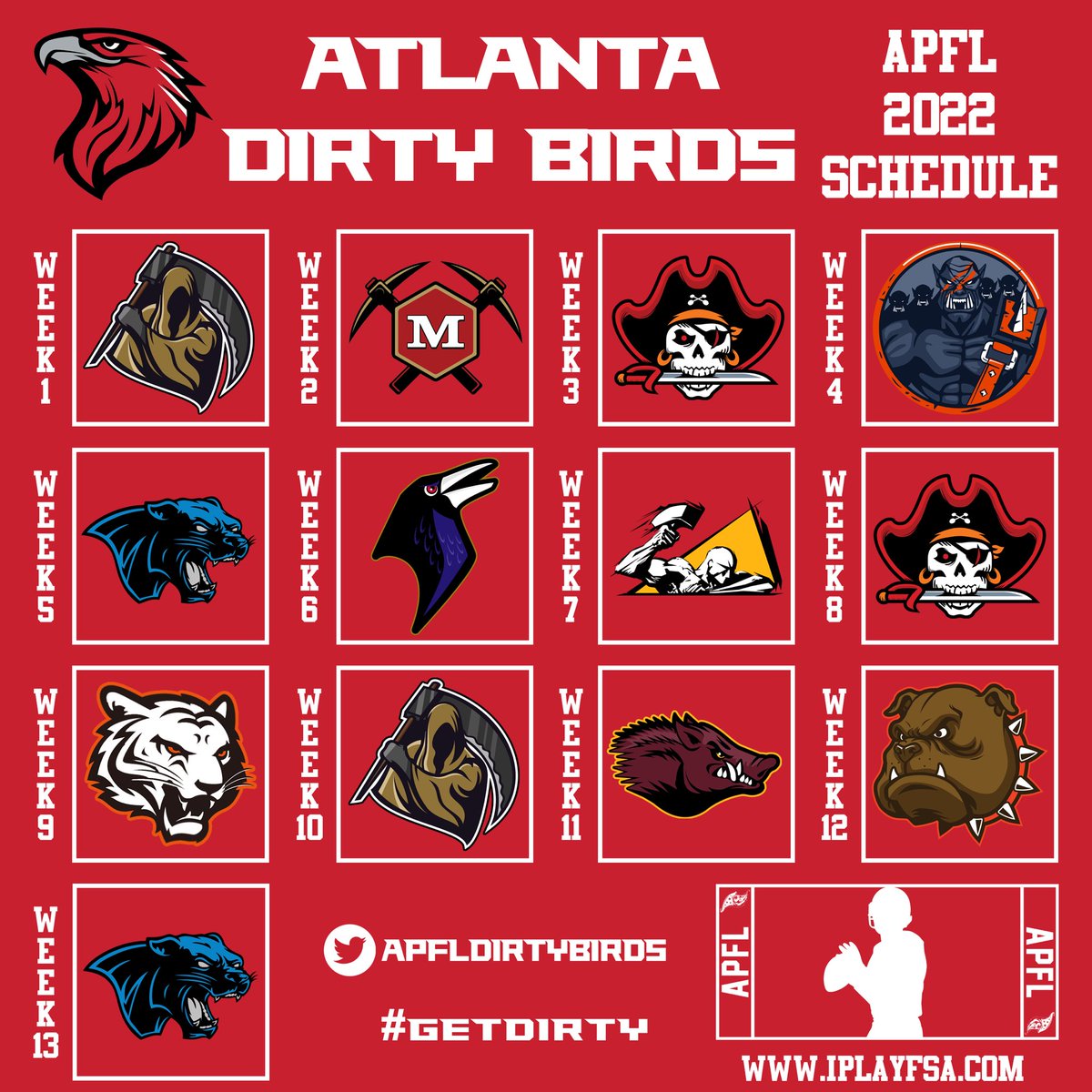 APFLDirtyBirds's tweet photo. The Dirty Birds Schedule has officially been released! https://t.co/DCCy74d2zY