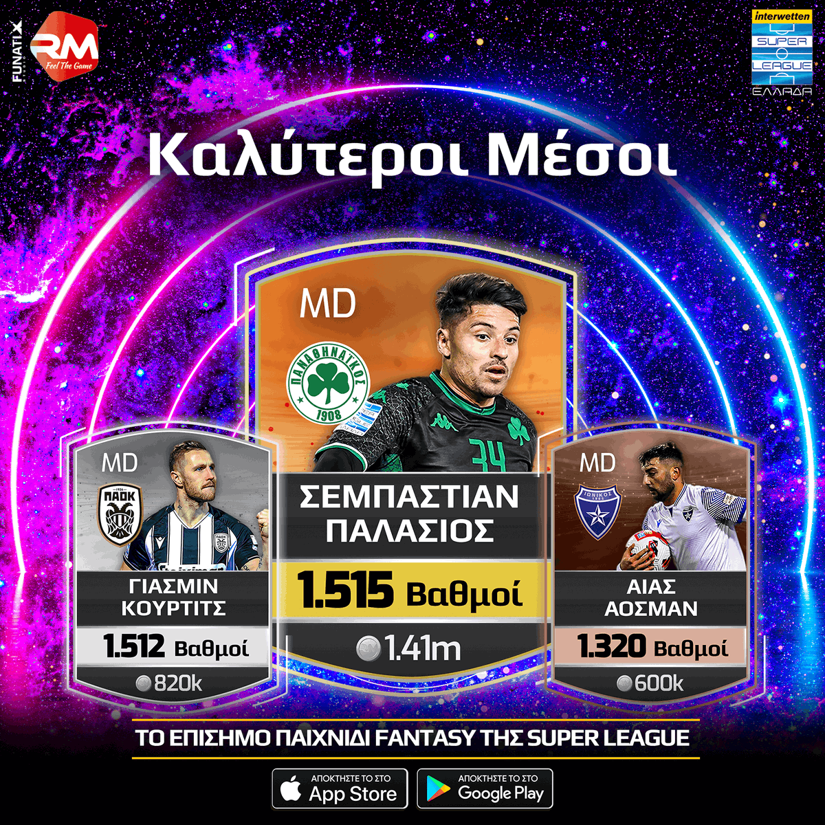 Super_League_GR's tweet photo. 🔝 #slgrfantasy Οι μέσοι με τους περισσότερους βαθμούς στο επίσημο παιχνίδι Fantasy της Super League.
1/ Σ. Παλάσιος 1⃣5⃣1⃣5⃣
2/ Γ. Κούρτιτς 1⃣5⃣1⃣2⃣
3/ Α. Αοσμαν 1⃣3⃣2⃣0⃣
#slgr #fantasy #Top #Midfielders #Season2021_22 #Palacios #Panathinaikos #Kurtic #PAOK #Aosman #Ionikos https://t.co/CqzQMvrvAe