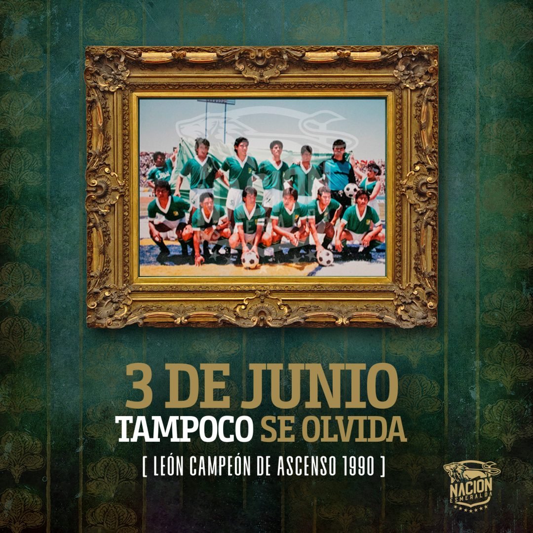 NacionEsmeralda's tweet photo. [ 3 DE JUNIO ] #TampocoSeOlvida

Otra épica hazaña del Club León, lograda con una base de jugadores nacidos en nuestra ciudad y un joven Vucetich al mando.

Un ascenso alcanzado contra todos los pronósticos.

Por @Jassovivero 

https://t.co/tZrVHniDJE https://t.co/HWOtQqaWd9