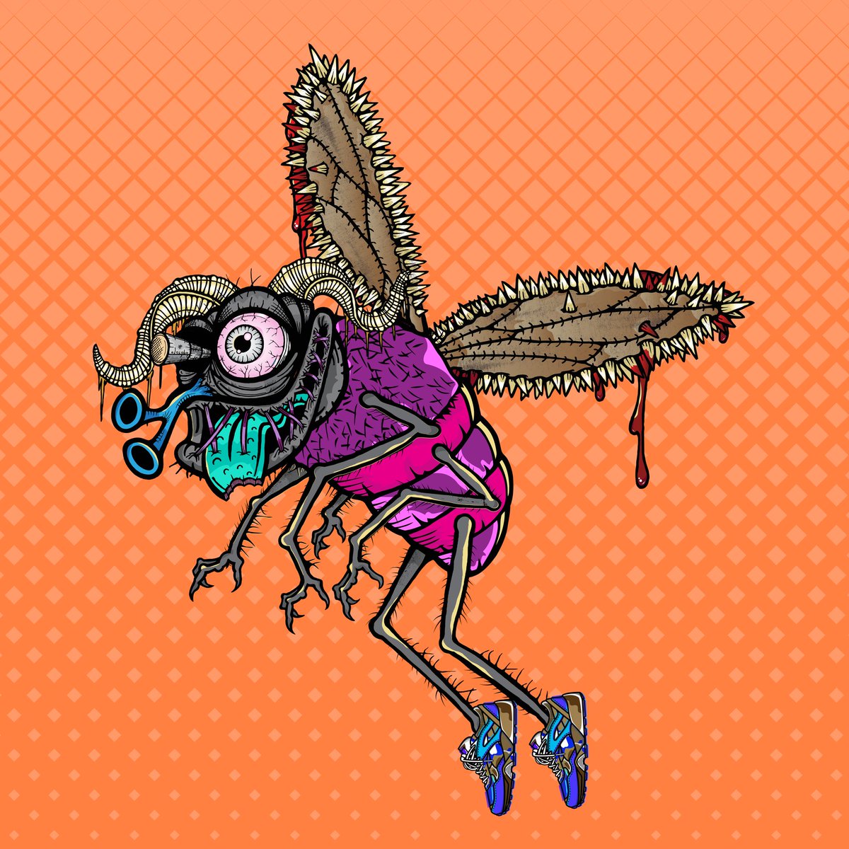 dillpicklechamp's tweet photo. Meet "LeatherStitch van Quintus" #235 for .02 ETH, stemming from a family of 3 Leather Bones Blood Wings with Grey Stitched Mouths. 2 of which are on Pumpkin background. All 3 of this family share basic Grey legs but aren't so Basic!
#DailyFunkyFly @gruntleddesign @funky_flies https://t.co/RTabiPGH4U