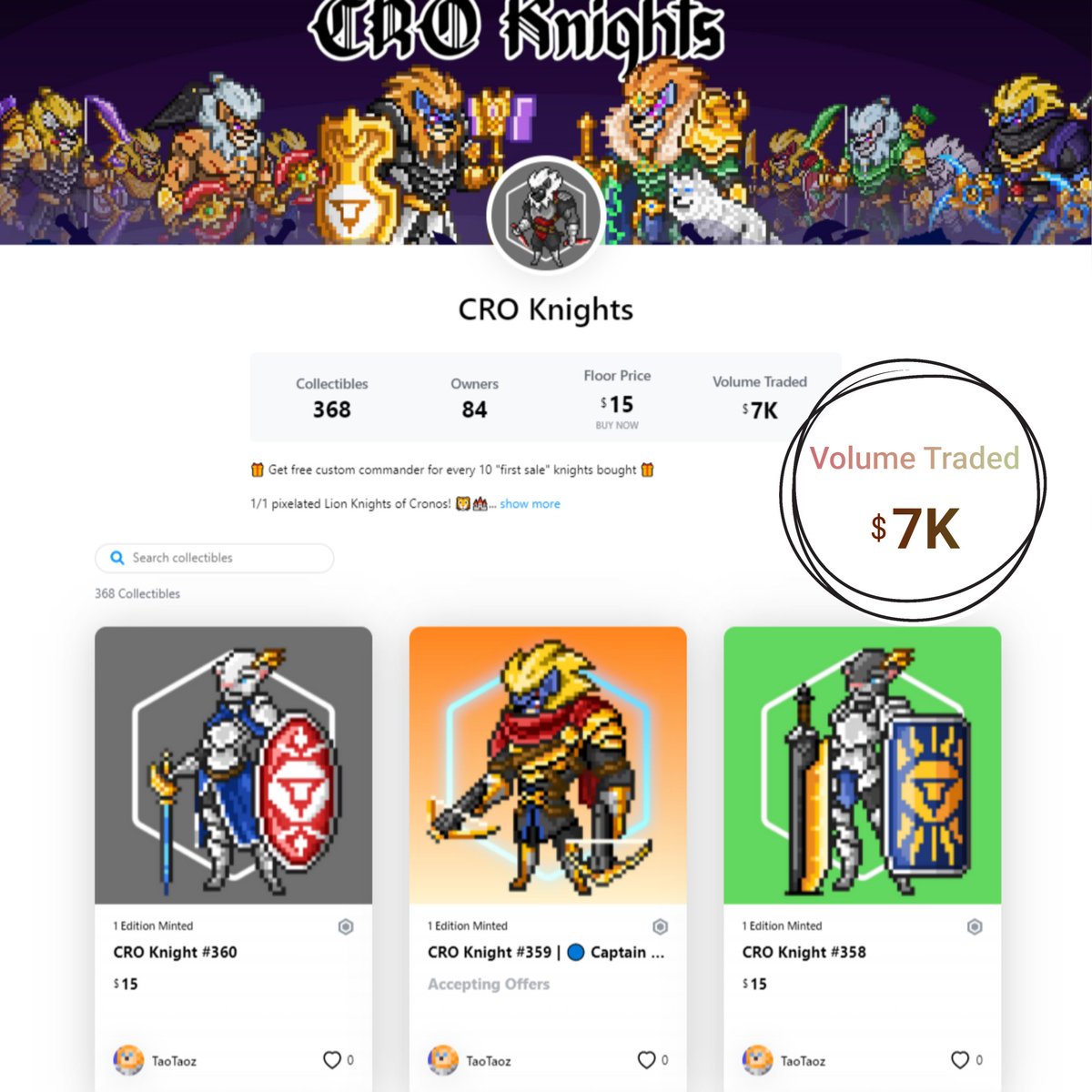 CRO Knights Giveaway! 🎁🎆
7K VT celebration! 3 Knights will give to 3 lucky winners!
🎯 Rules
1) Follow <a href="/croknights/">CRO Knights</a>
2) ❤ &amp; RT this tw
3) Tag 2 friends
4) Join discord.gg/yf7R4mMHJn
End 5JUN 9PM GMT+7

#CRO #Crofam #FFTB #NFTGiveaways #CROKinghts #LoadedLionsfam #Psychokitties