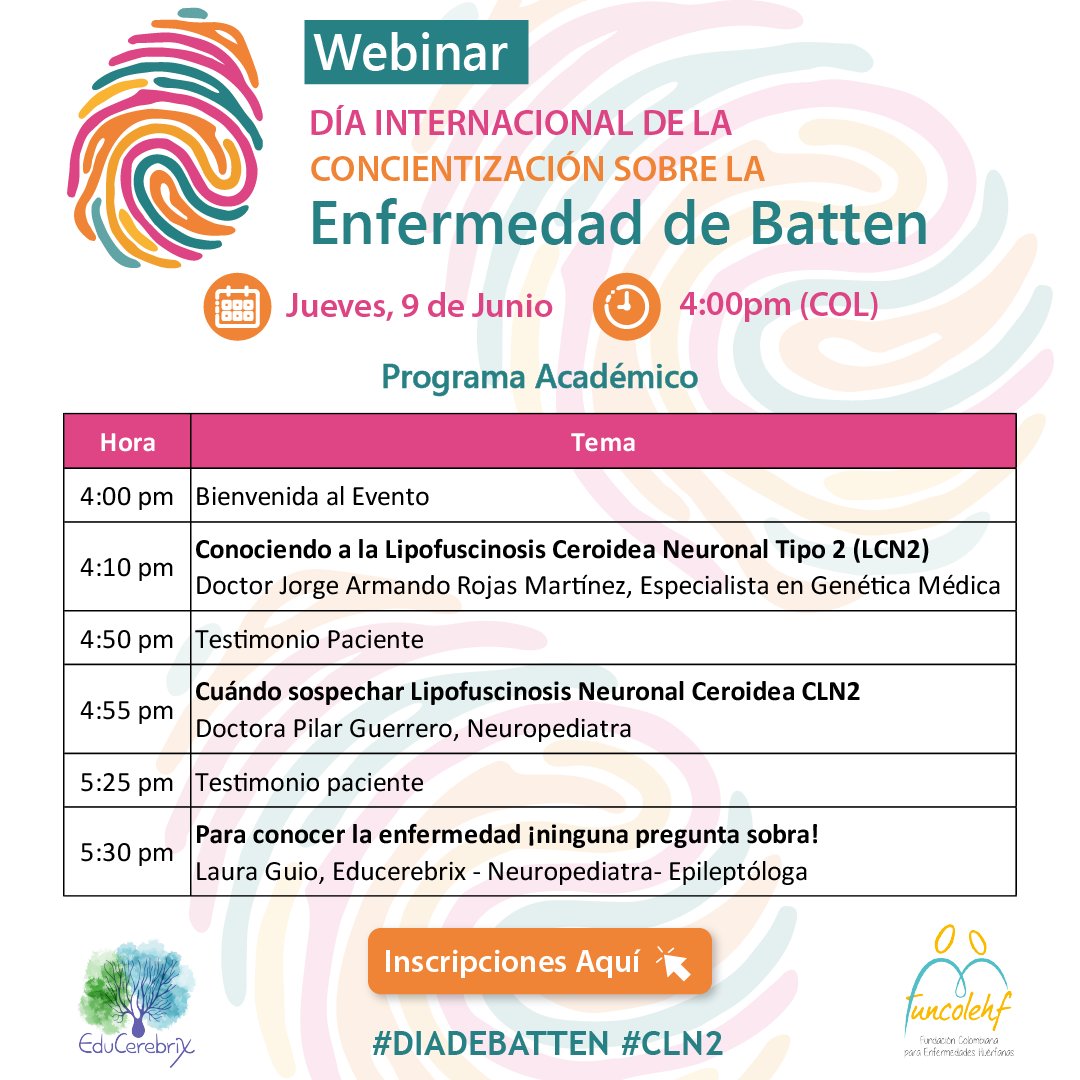 funcolehf's tweet photo. Los invitamos al #Webinar en conmemoración del Día Internacional de la Concientización sobre la #EnfermedadDeBatten
Será un evento de gran aprendizaje que no te puedes perder
-Inscripciones https://t.co/oR69KNMOmX
¡Ayúdanos a compartir!
💛
#DiaDeBatten #BattenDay https://t.co/FzECdTVPNL