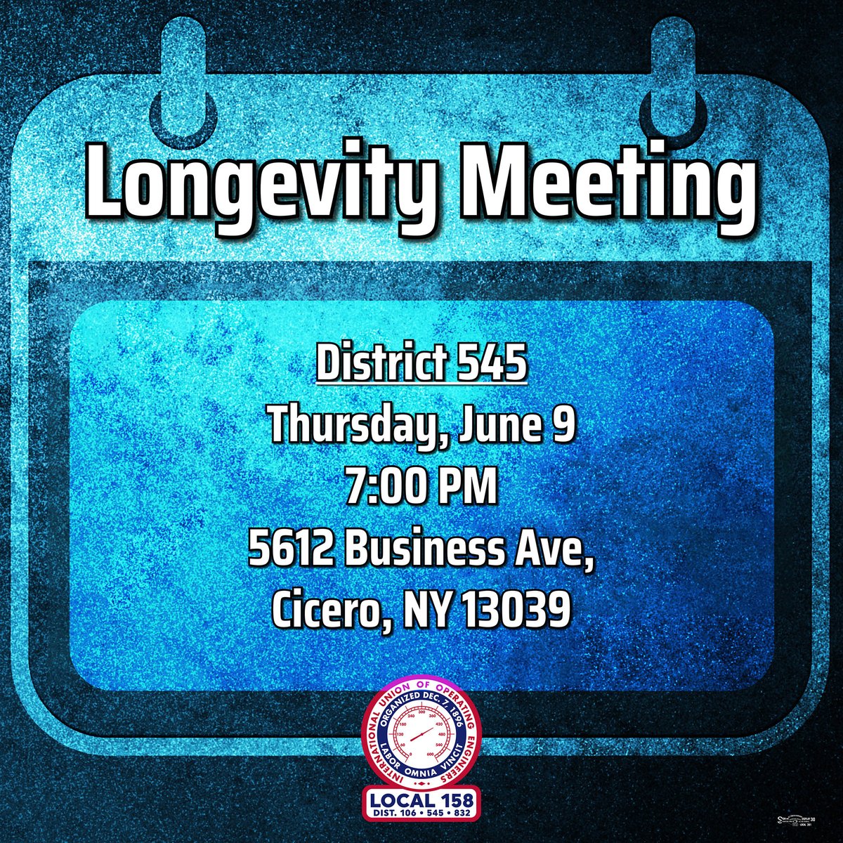 Mark your calendars 🗓️ District 545 Longevity Meeting is coming up on Thursday, June 9 at 7:00 PM!

Honoring members with 35+ years of service.