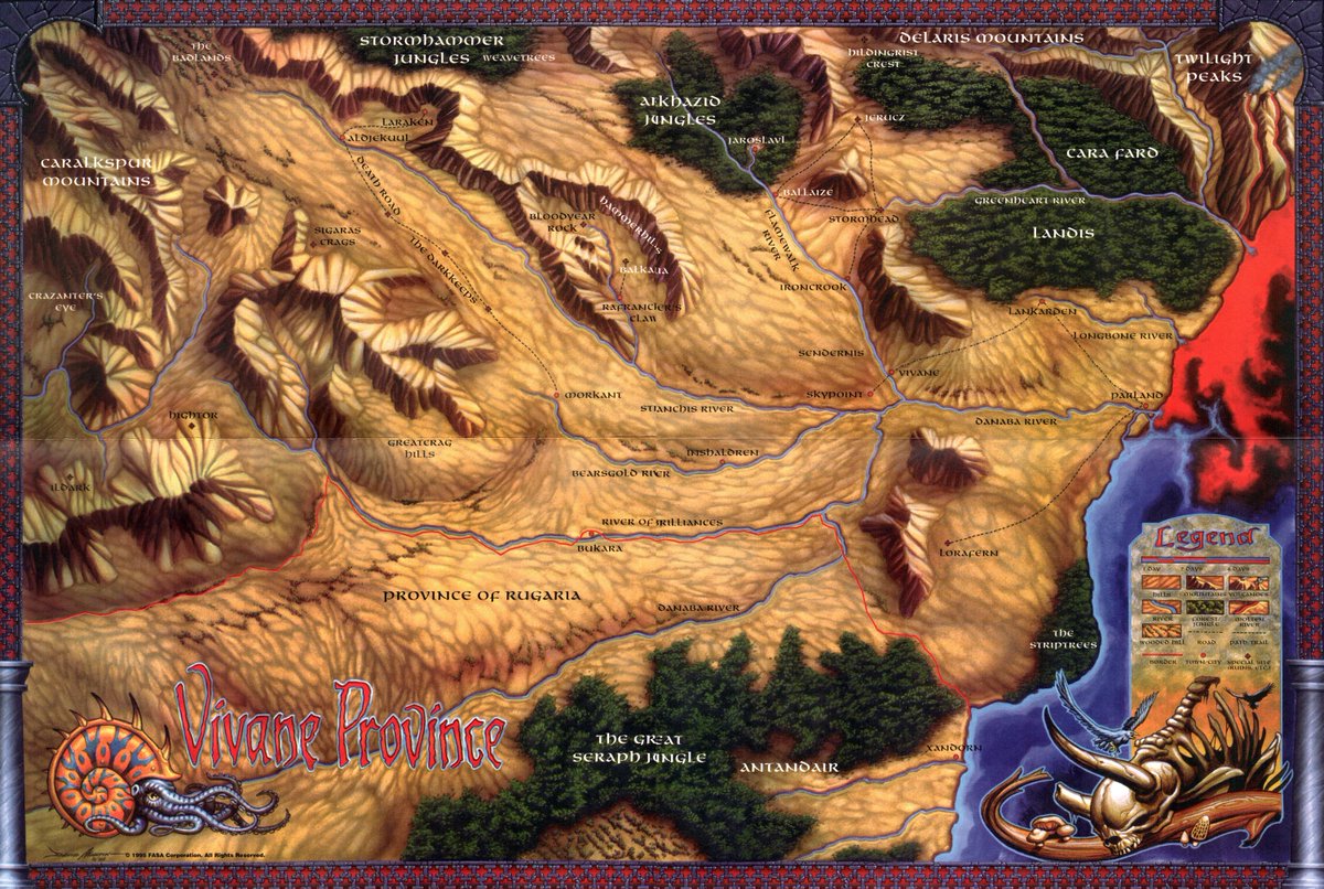 Ranaroth2's tweet photo. Map of Vivane Province by Dave Martin from Earthdawn: Sky Point & Vivane, FASA, 1994. #map #roleplaying #cartography #Vivane #province #Earthdawn #DaveMartin https://t.co/HKd5rRK7r9