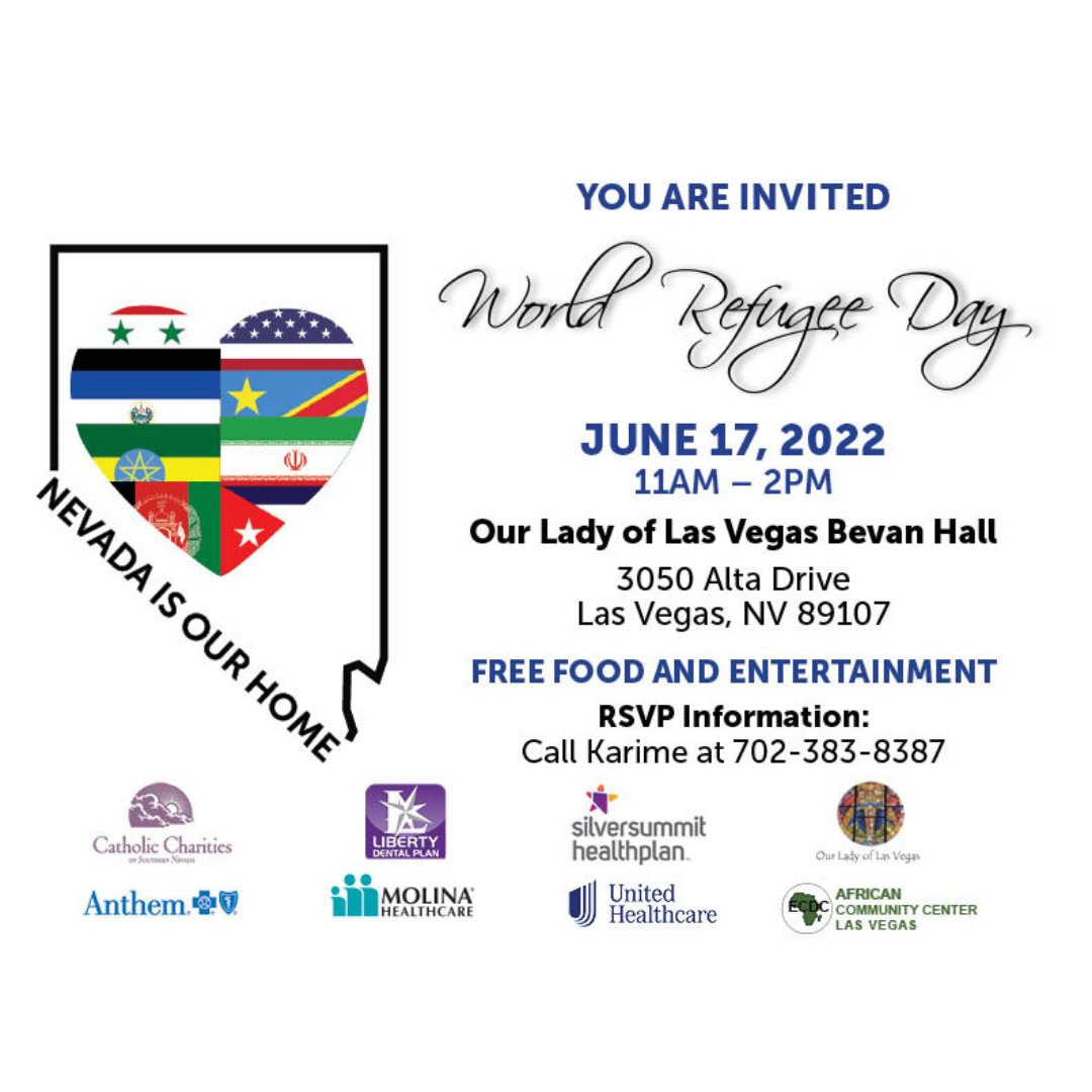 CathCharitiesNV's tweet photo. Join us as we celebrate World Refugee Day on June 17 to learn about the strength, courage, and resilience of the thousands of refugees that have resettled in Southern Nevada.
#RefugeeHelp #HelpRefugees #CommunityLove #RefugeeServices https://t.co/0N3dsG2Lml