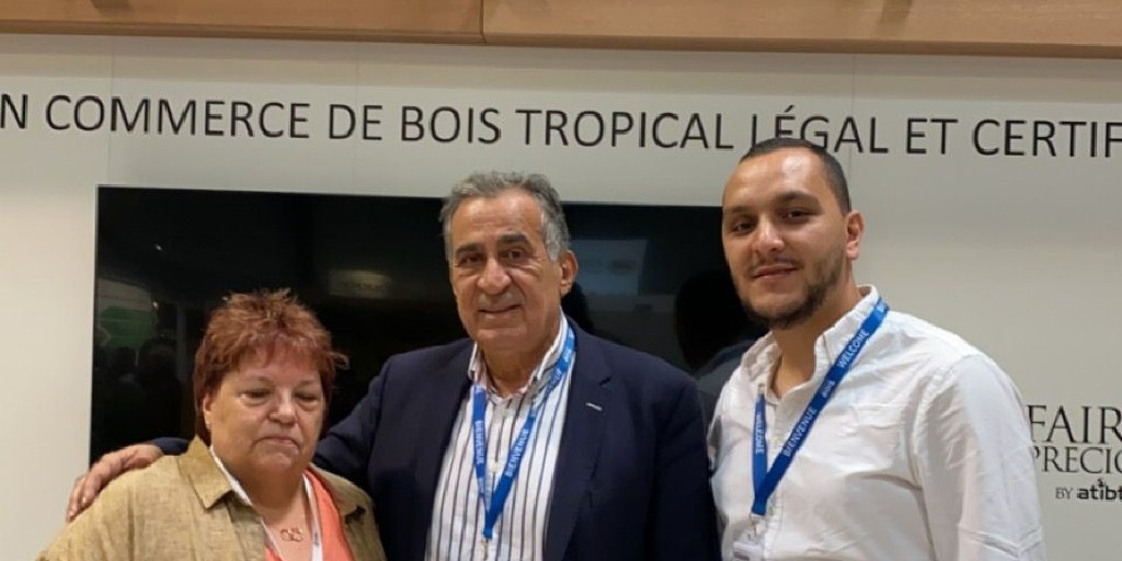 WoodboisLtd's tweet photo. The Vice President of Woodbois Gabon Mr Hadi Ghossein in the company of Mrs @FannyVen, President @ATIBT_Asso & Mr Ous Trader Woodbois @carrefourdubois @exponantes
#ATIBT gathers around 140 members, #Woodbois being one of them.
#CIB2022 #Sustainableforestry #fridayfeeling https://t.co/6inZXUk4Ig