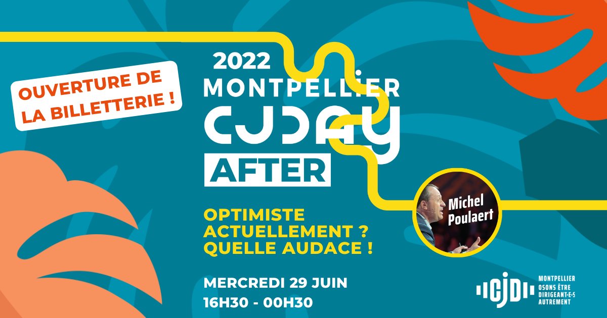 [ #CJDAYAFTER ]

La billetterie est ouverte !

📣 Optimiste actuellement ? Quelle audace !
💥 Avec la présence de Michel Poulaert
🗓 Mercredi 29 juin 2022 de 16h30 à 00h30
📍 Au domaine du Grand Puy à Montpellier

➡️ Pour s’inscrire : helloasso.com/associations/c…