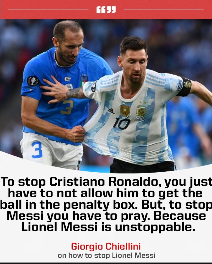 Giorgio Chiellini thinks that it's harder to stop Lionel Messi than it is to stop Cristiano Ronaldo 😳