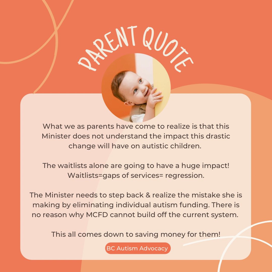 BCASDAdvocacy's tweet photo. We have come to realize @MitziDeanBC does not understand the impact this drastic change will have on autistic children.
#ParentQuote #autism #lockedbehindwaitlists #choice #individualfunding #bcpoli https://t.co/z3c4sjZ6lm