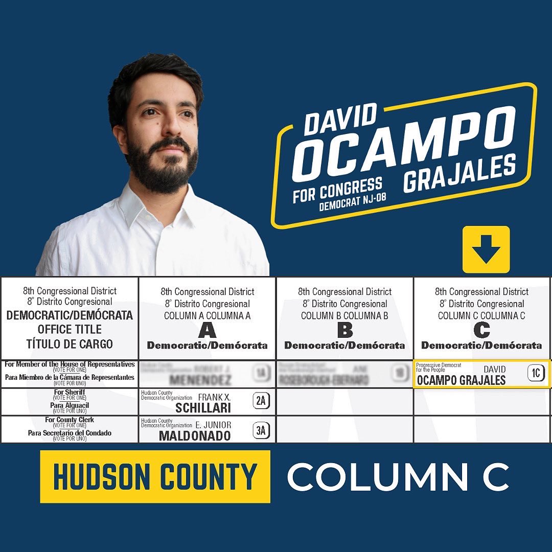 itsDavidOcampo's tweet image. New Jersey needs change, not political dynasties. Our ballots are designed to be confusing so carefully look for David Ocampo Grajales!

🗳Hudson County: Column C
🗳Union County: Column C
🗳Essex County: Line B

#NJ08 #EarlyVoting