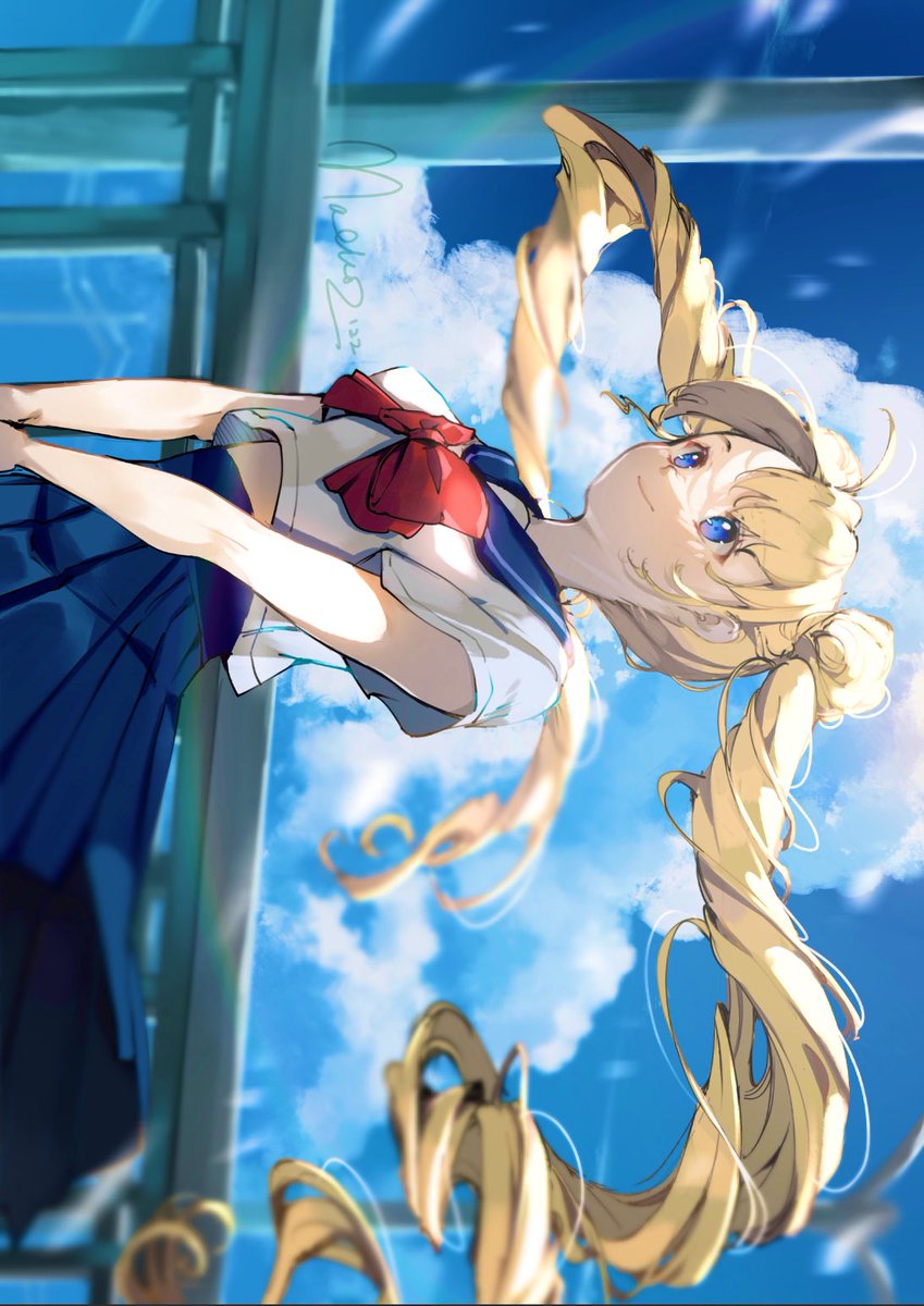 tsukino usagi 1girl solo blonde hair skirt blue eyes long hair blue skirt  illustration images