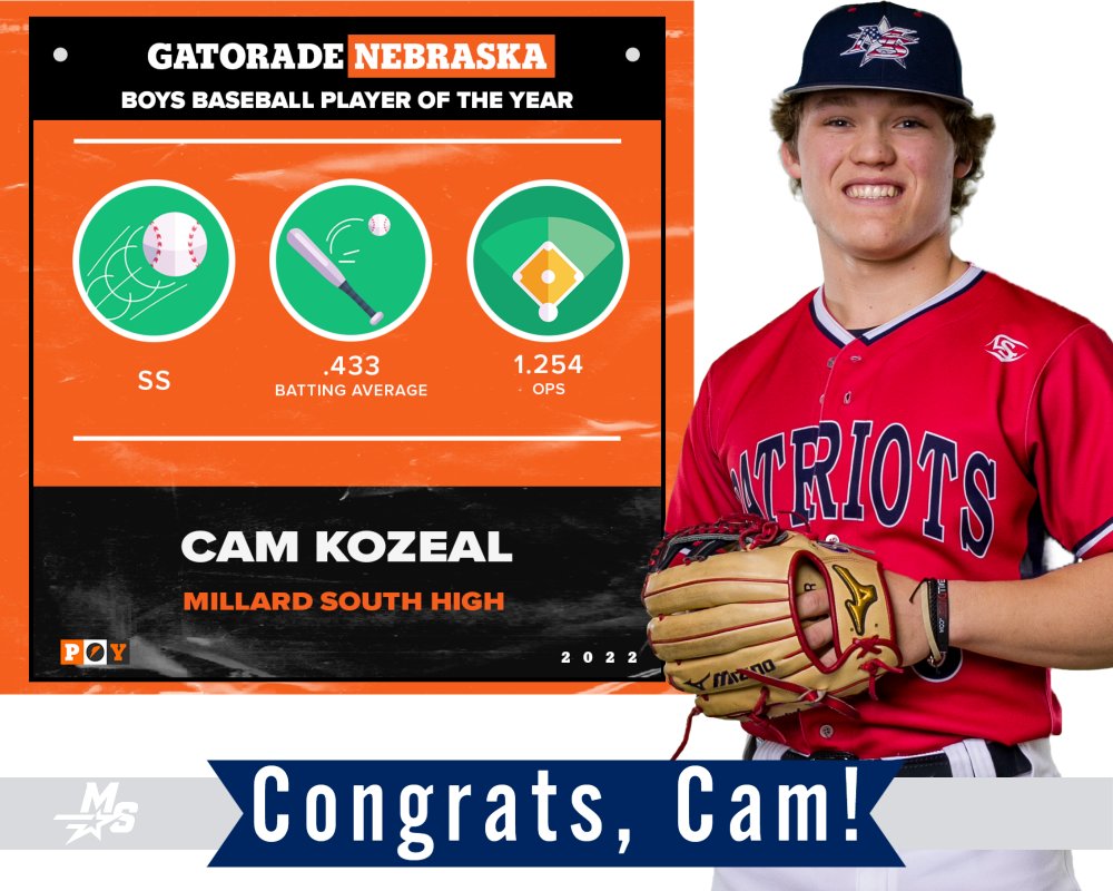 Patriot Shoutout to Cam Kozeal your 2021-22 Gatorade Nebraska Baseball Player of the Year! Well Deserved!!! #TPW #GatoradePOY <a href="/Gatorade/">Gatorade</a>