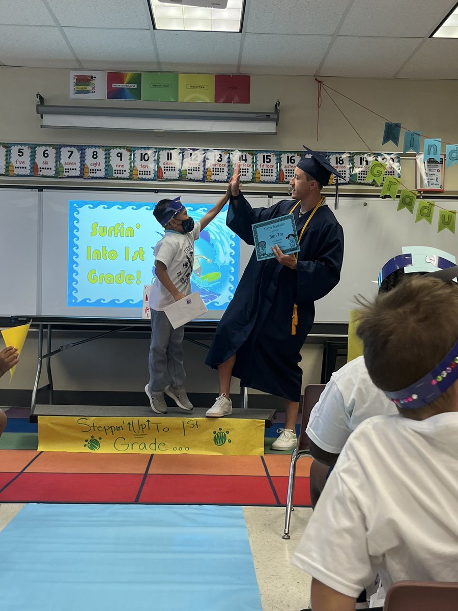 YT_Elementary's tweet photo. Mr. Andrews wrapped up his first year of teaching by hosting a kindergarten graduation! 💙🐾🎓 https://t.co/yRM185rT84