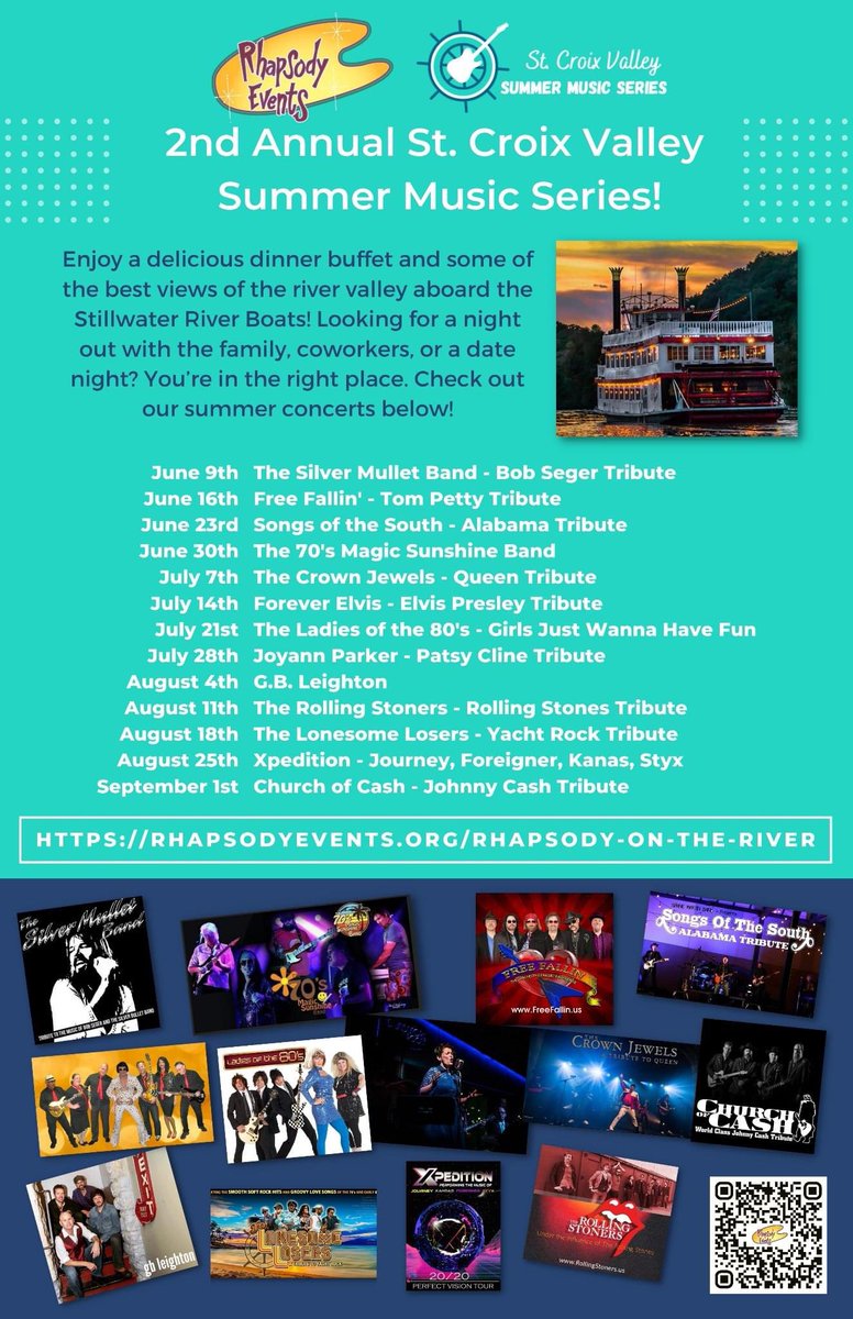 We are so excited to be getting ready to kick off our 2nd Annual St. Croix Valley Summer Music Series on the fabulous Stillwater River Boats! Join us for our first show this Thursday with The Silver Mullet Band! 

Tickets on sale now!

#stillwaterriverboats #Stillwater #MnMusic