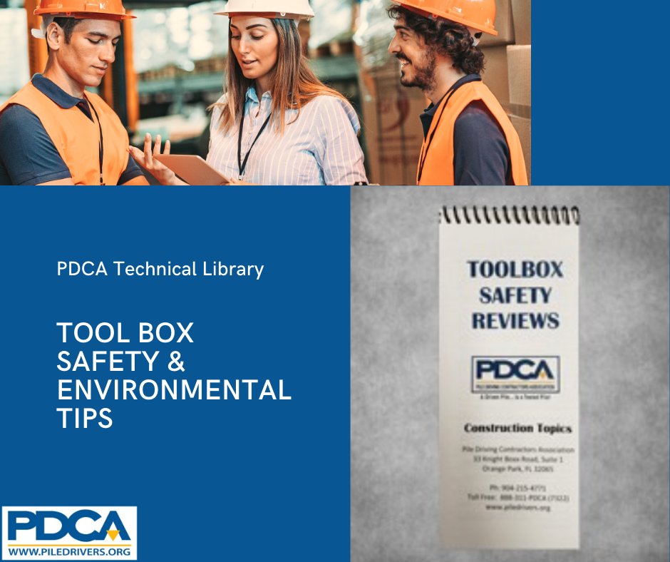 PDCAorg's tweet image. Visit the PDCA Technical Library for some great #safety resources, including #ToolBoxSafety and #EnvironmentalTips.

Learn more at tinyurl.com/47ee9abn.

#PDCADriven #DrivenPiles #TestedPiles #NationalSafetyMonth #PileDrivingSafety #ToolboxTalks #SafetyTalk