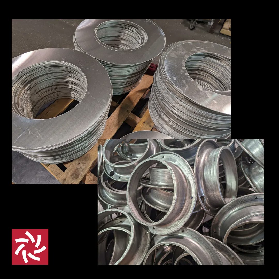 Shop Shapes - While not as tasty as the glazed or powder sugar kind, we do like these aluminum donuts.  These donut rings will be spin formed into parts for our ACE fans. buff.ly/3af9YeM 
#lorencookco #shopshapes #hvac #hvaclife #ventilation #ace #donut #donuts