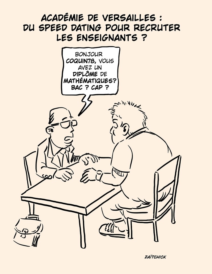 Le #DessinDePresse de Zaïtchick : Cherche enseignant et plus si affinités
Retrouvez Zaïtchick sur : blagues-et-dessins.com
#DessinDeZaitchick #ActuDeZaitchick #Humour #ÉducationNationale #Enseignants #Profs #AcadémieDeVersailles #Recrutement #SpeedDating #EtPlusSiAffinités